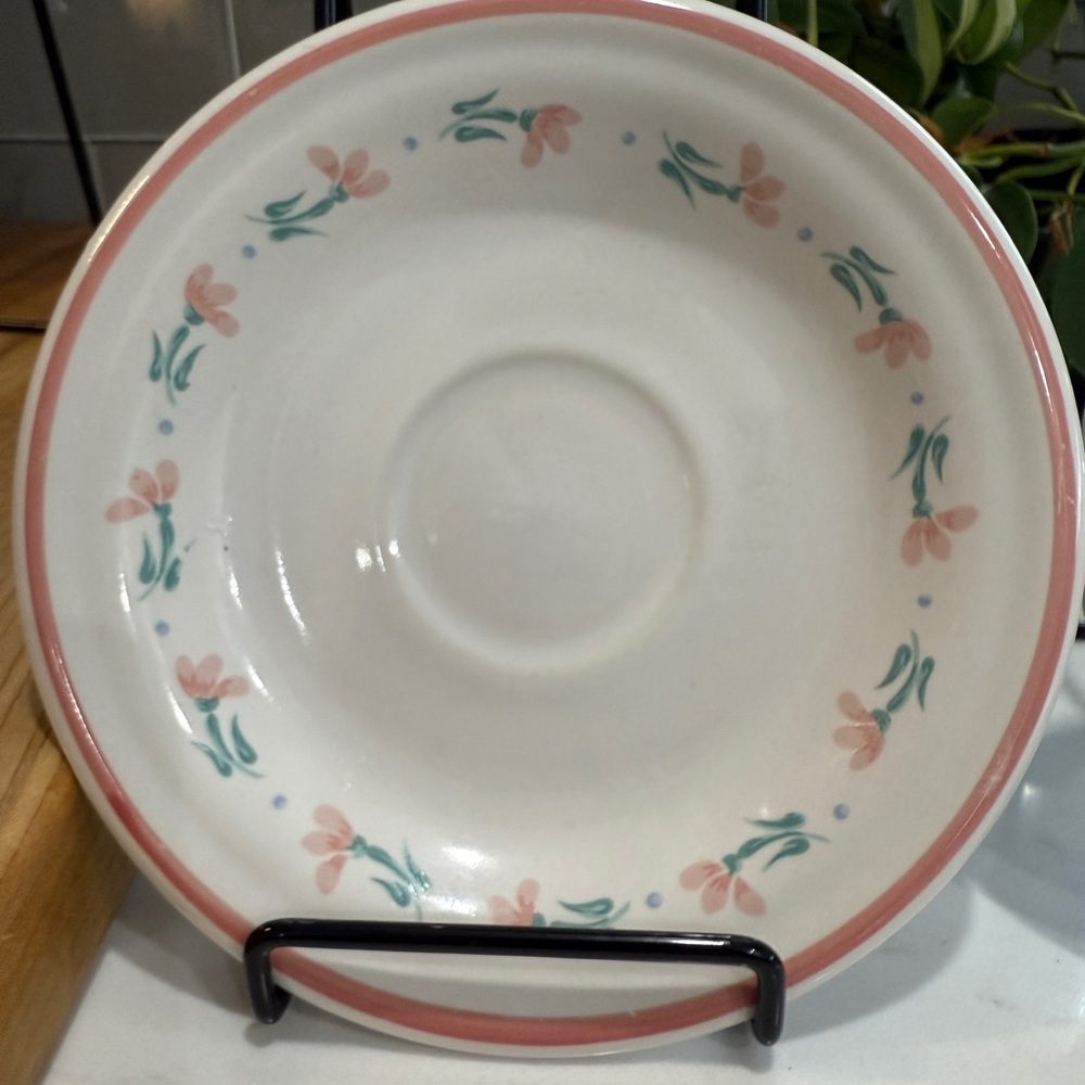 Set of 3 Vintage Tienshan Peachtree Stoneware Saucer Plates - 6 inches